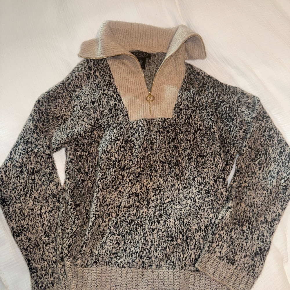 Rachel Zoe Black and Cream Zip-Up Sweater